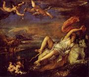 Titian The Rape of Europa  is a bold diagonal composition which was admired and copied by Rubens. USA oil painting artist